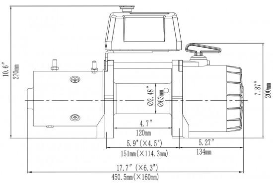 Лебёдка электрическая 12V Runva серии XS 12500 lbs / 5670 кг с коротким барабаном (стальной трос)