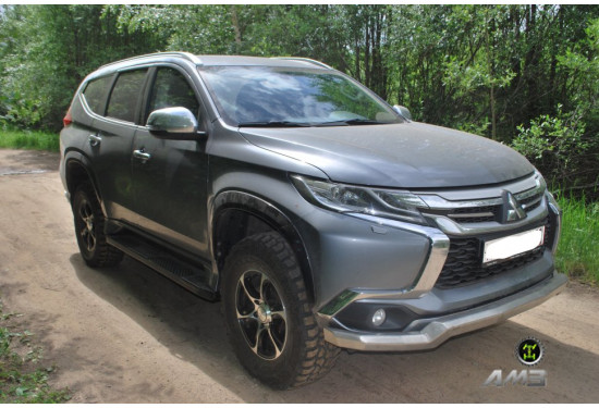 Силовая защита (юбка) АМЗ для переднего штатного бампера Mitsubishi Pajero Sport 2015+