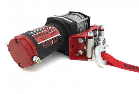 Лебедка электрическая redBTR серии QUATTRO с усиленным корпусом 12V 2000 lbs / 907 кг со стальным тросом